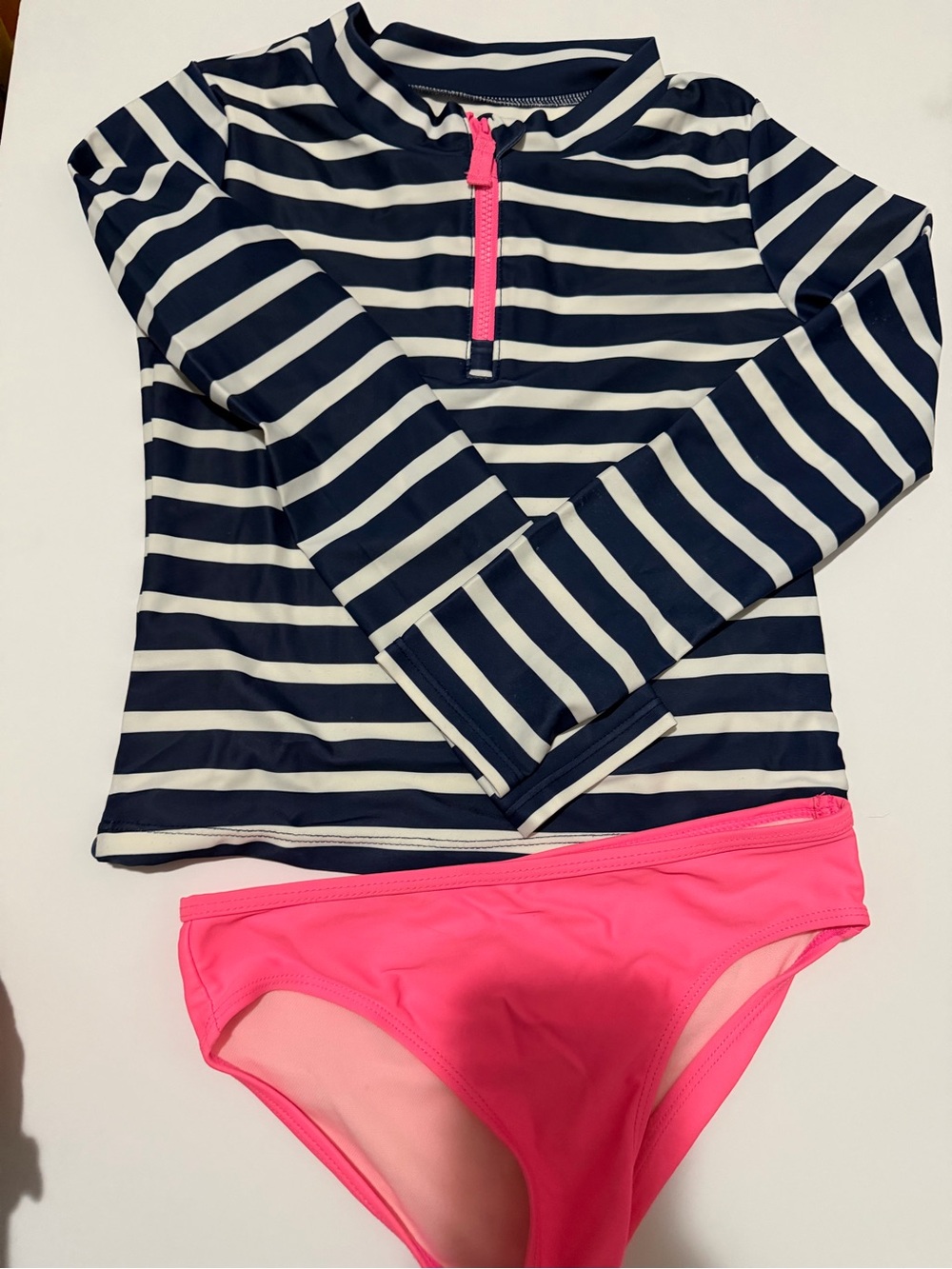 Carter's Navy & White Stripe Rashguard with Pink Zip and Bottoms